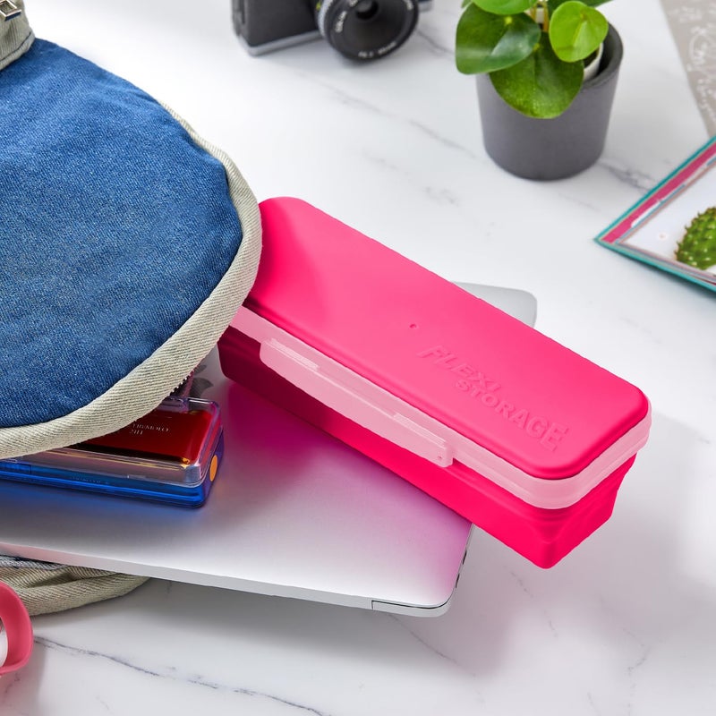 LockerMate by Bostitch Small Flexi Storage Box with Lid, Collapsible Pencil Case Design for Craft and School Supplies, Pink - Image 5