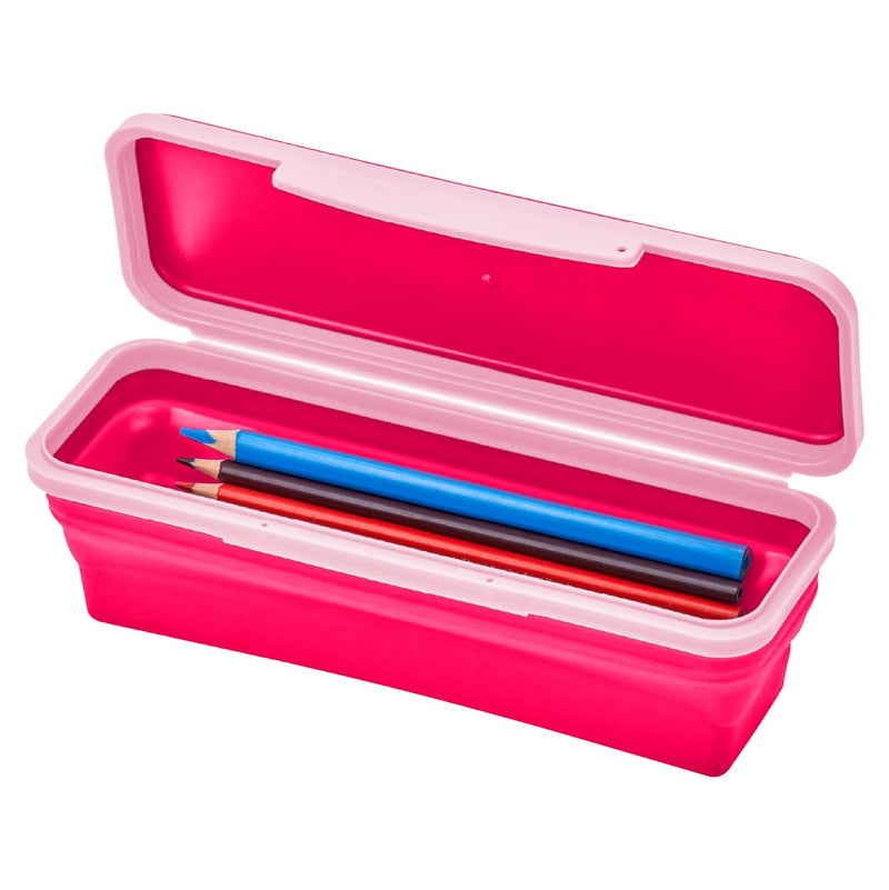 LockerMate by Bostitch Small Flexi Storage Box with Lid, Collapsible Pencil Case Design for Craft and School Supplies, Pink - Image 1