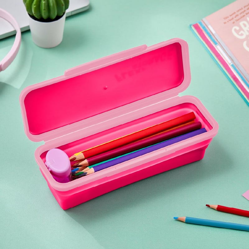 LockerMate by Bostitch Small Flexi Storage Box with Lid, Collapsible Pencil Case Design for Craft and School Supplies, Pink - Image 2
