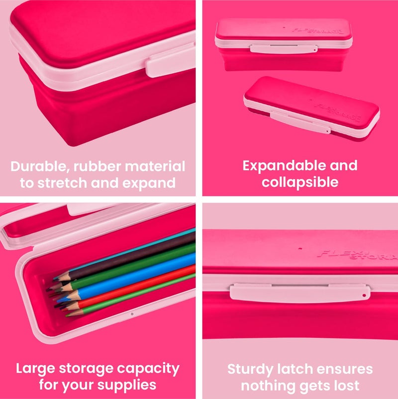 LockerMate by Bostitch Small Flexi Storage Box with Lid, Collapsible Pencil Case Design for Craft and School Supplies, Pink - Image 4