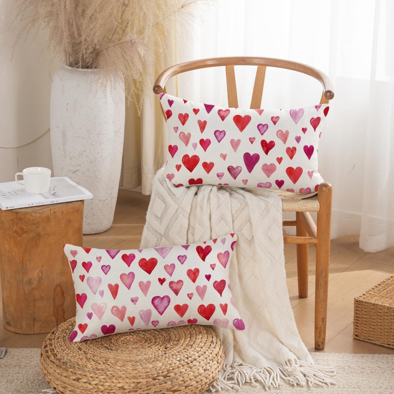 TAJWE Valentine Pillow Covers 12x20 Inch Set of 2 Red Pink Purple Heart Pillow Cases Valentineâ€™s Day Wedding February Holiday Farmhouse Decorative Lumbar Cushion Covers for Sofa Couch Home Decor - Image 5