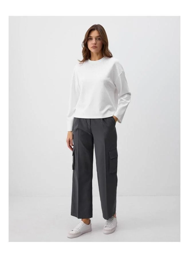 Jimmy Key Anthracite Comfortable Fit High Waist Wide Leg Woven Pants.
