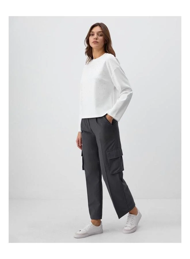 Jimmy Key Anthracite Comfortable Fit High Waist Wide Leg Woven Pants.