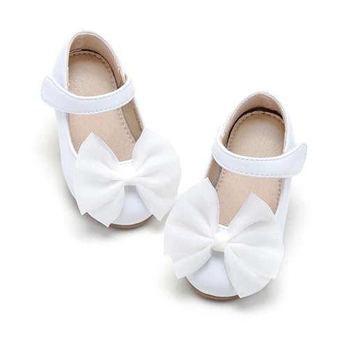 THEE BRON Toddler/Little Girl Mary Jane Flats Princess Dress Shoes(G06 Toddler,White/5M) - Image 1