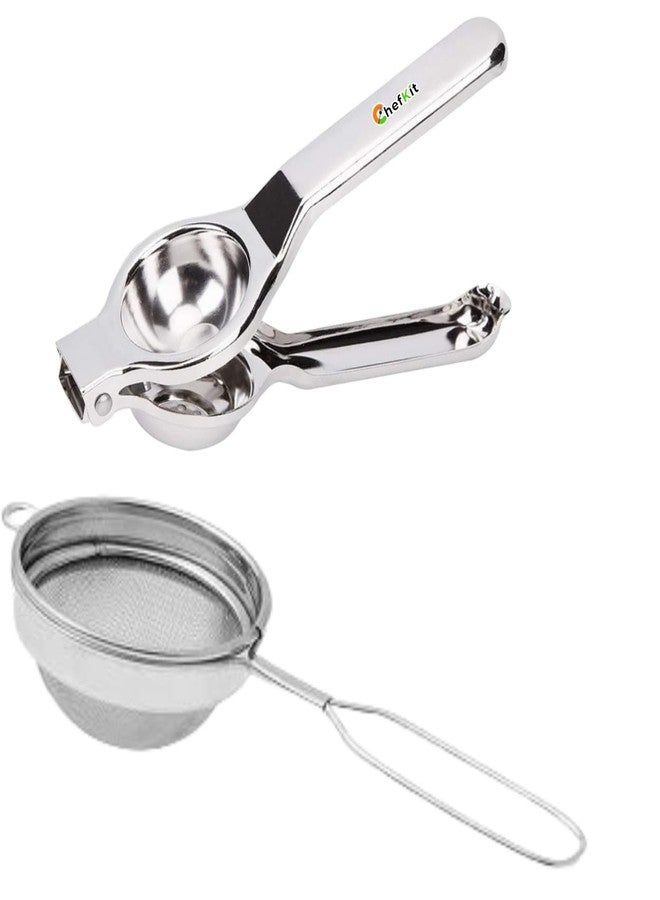Stainless Steel Lemon Squeezer with Bottle Opener & Steel Tea Coffee Strainer | Chai Chhalni
