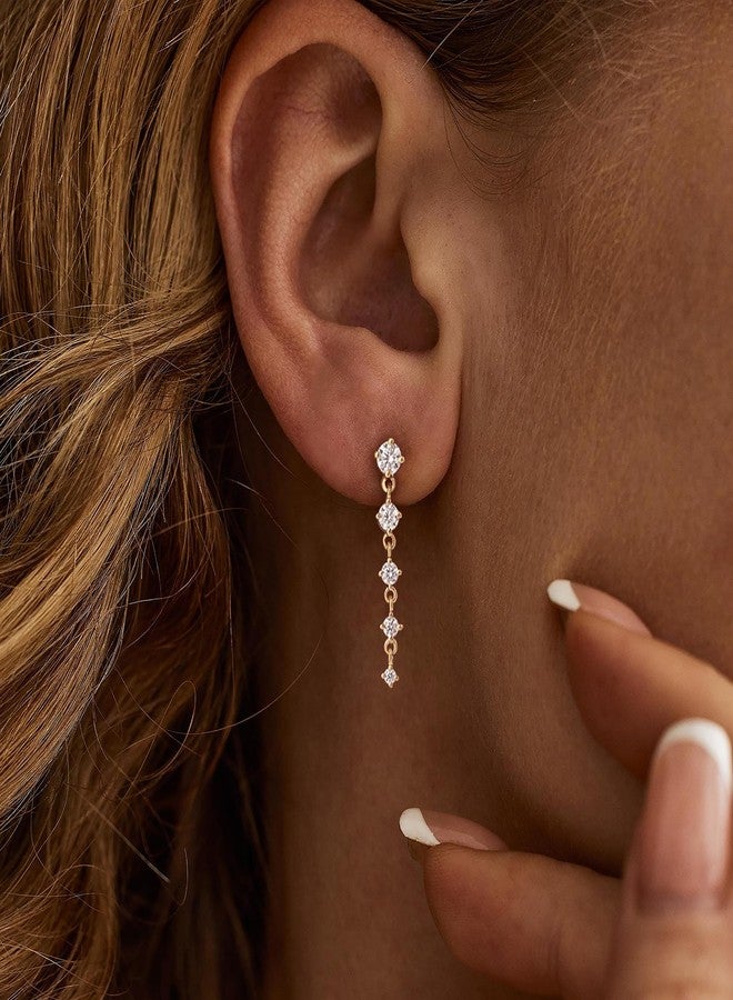 Ewrkbrㅤ Ewrkbr Dangle Earrings for Women, Elegant Wedding Earrings 14K Gold Plated Long Cubic Zirconi Drop Earrings for Women Trendy Dainty Bridal Earrings Cute Dangly Wedding Jewelry, 5cz drop earrings - Image 3