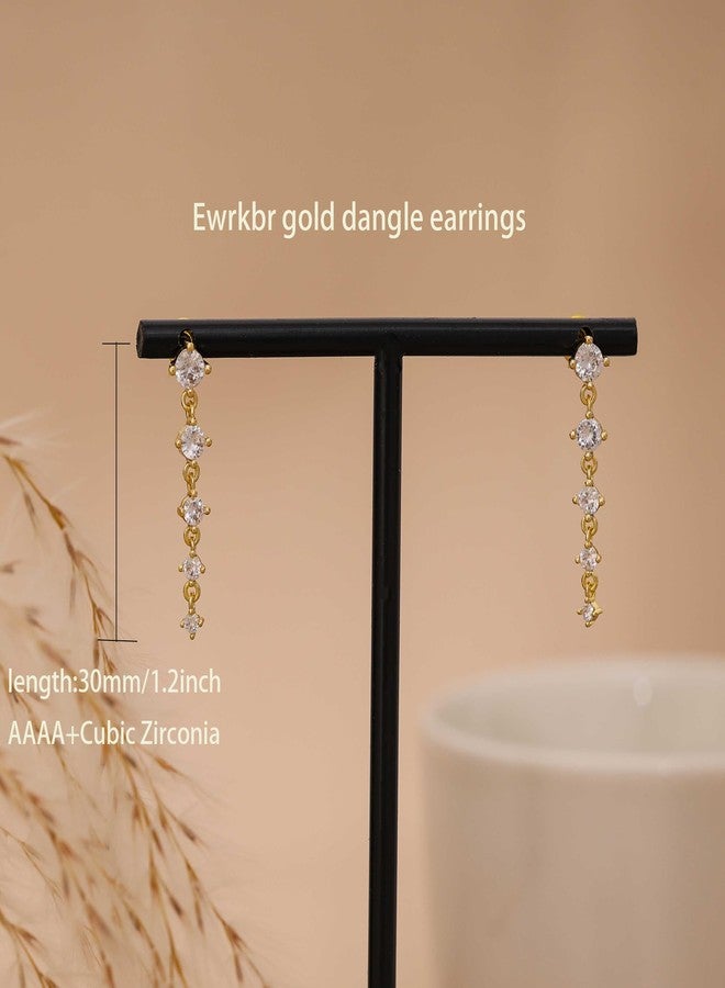 Ewrkbrㅤ Ewrkbr Dangle Earrings for Women, Elegant Wedding Earrings 14K Gold Plated Long Cubic Zirconi Drop Earrings for Women Trendy Dainty Bridal Earrings Cute Dangly Wedding Jewelry, 5cz drop earrings - Image 4