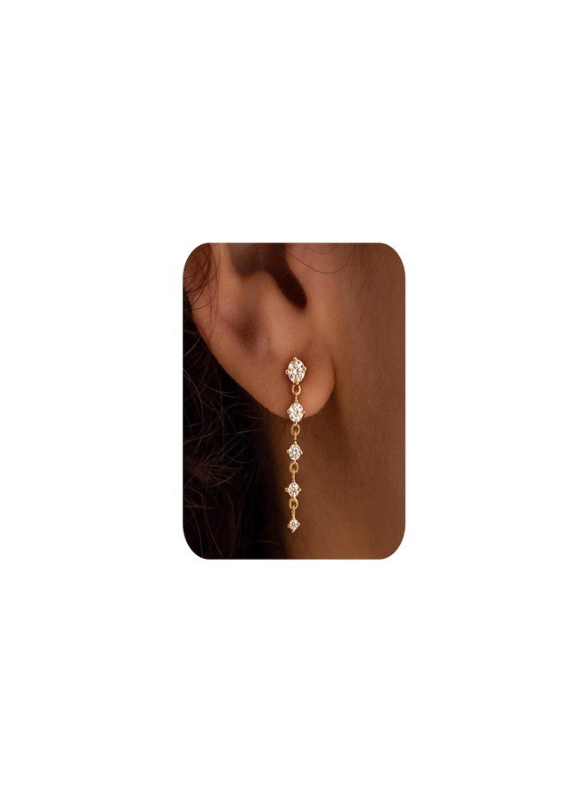 Ewrkbrㅤ Ewrkbr Dangle Earrings for Women, Elegant Wedding Earrings 14K Gold Plated Long Cubic Zirconi Drop Earrings for Women Trendy Dainty Bridal Earrings Cute Dangly Wedding Jewelry, 5cz drop earrings - Image 1