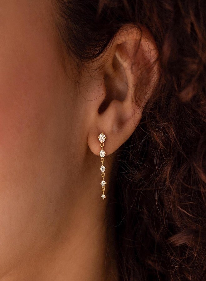 Ewrkbrㅤ Ewrkbr Dangle Earrings for Women, Elegant Wedding Earrings 14K Gold Plated Long Cubic Zirconi Drop Earrings for Women Trendy Dainty Bridal Earrings Cute Dangly Wedding Jewelry, 5cz drop earrings - Image 2