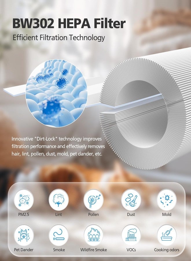 إيزينجو عبوتان من فلتر هواء HEPA BW302 متوافق مع جهاز تنقية الهواء LUNINO BW302، فلتر بديل ثلاثي المراحل لتنقية الهواء من وبر الحيوانات الأليفة والروائح والغبار والدخان، مناسب لأجهزة تنقية الهواء المنزلية LUNINO للغرف الكبيرة حتى 1200 قدم مربع - Image 4