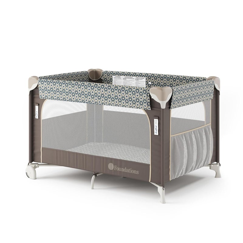 Foundations SnugFresh Elite Baby Play Yard with Wheels and Washable Cover CommercialGrade Portable Play Pen for Toddlers  Infants with Pack and Play Mattress Foldable for Travel  Sahara - Image 1