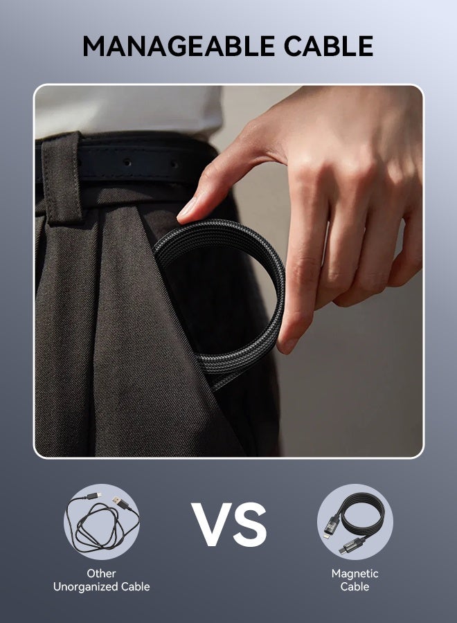 FOOMEE 27W Magnetic USB-C to Lightning Data Cable 1.2M (4FT) Nylon Braided Fast Synchronous Charging Anti-Tangle Magnetic Charging Cable for iPhone - Image 3