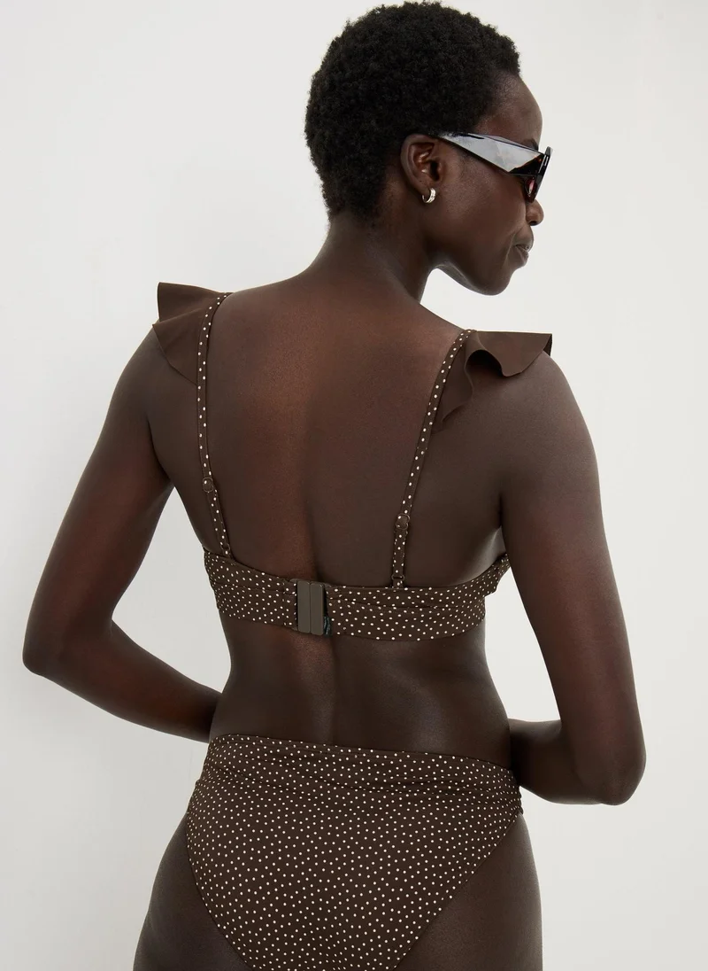 ماتلان Chocolate Brown Polka Dot Frill Bikini Top