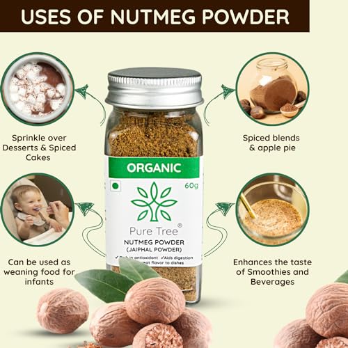 Pure Tree Certified Organic Nutmeg Powder | 60 g | Glass Jar | Grounded Jaiphal, Jathikai Powder | Jaifal Powder for Baby | Jayfal, Myristica Fragrans - Image 4