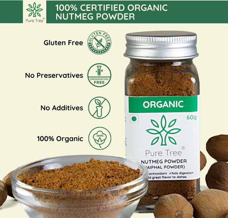 Pure Tree Certified Organic Nutmeg Powder | 60 g | Glass Jar | Grounded Jaiphal, Jathikai Powder | Jaifal Powder for Baby | Jayfal, Myristica Fragrans - Image 5
