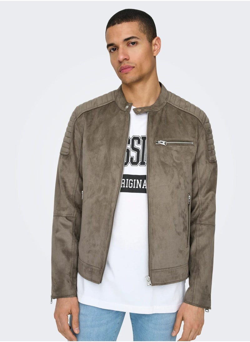Only & Sons - Onsgus Faux Suede Racer Jacket - Image 1