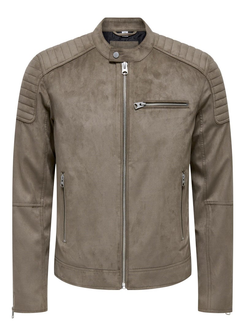Only & Sons - Onsgus Faux Suede Racer Jacket - Image 1