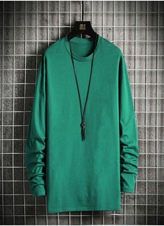 Generic Men's Loose Long Sleeve Bottoming T-Shirt Green 
