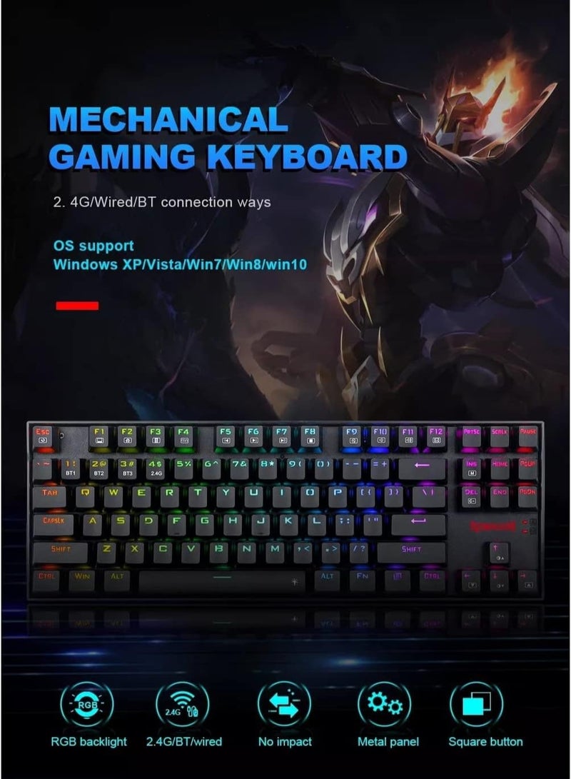 REDRAGON K552 KUMARA PRO RGB Wireless Gaming Mechanical Keyboard - Blue Switches - Wireless 2.4Ghz | Bluetooth | Wired Type C Cable(Black) - Image 3