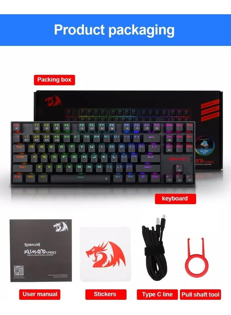 REDRAGON K552 KUMARA PRO RGB Wireless Gaming Mechanical Keyboard - Blue Switches - Wireless 2.4Ghz | Bluetooth | Wired Type C Cable(Black) - Image 4
