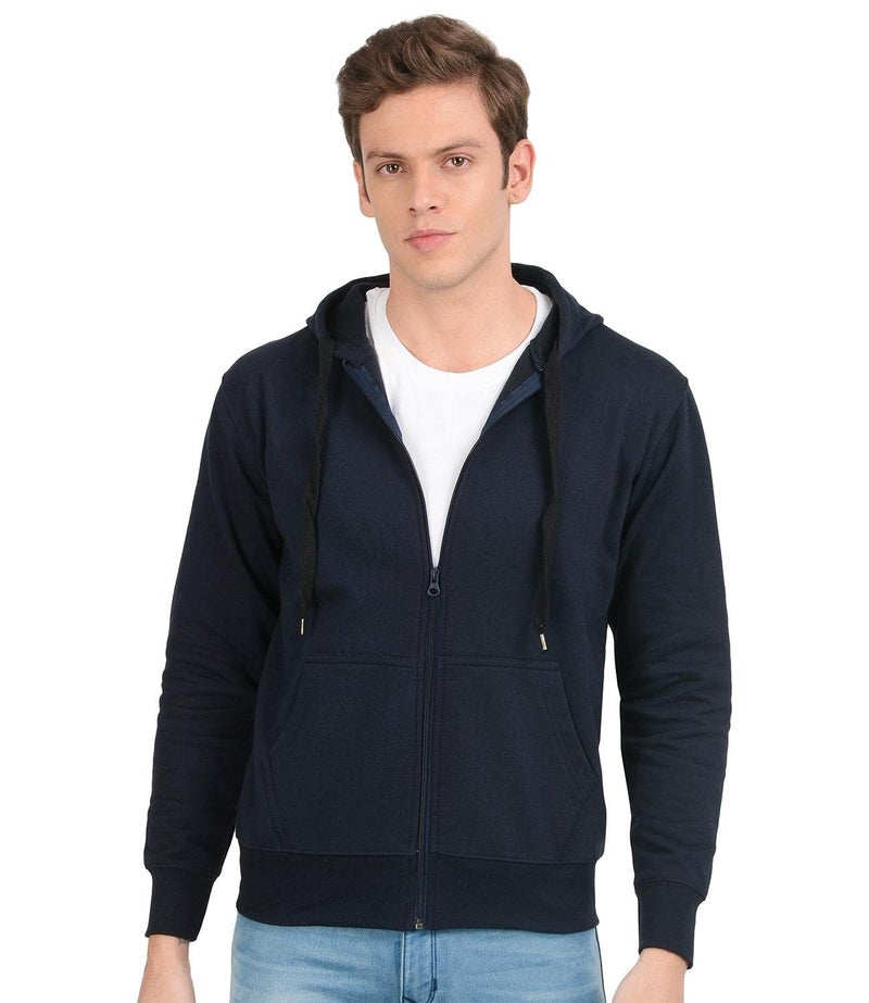 Scott International Men's Solid Cotton Hoodie Regular Fit Sweatshirt Stylish Hooded With Zip Winter Wear With Hood and Pockets (Navy Blue, Small) - Image 1