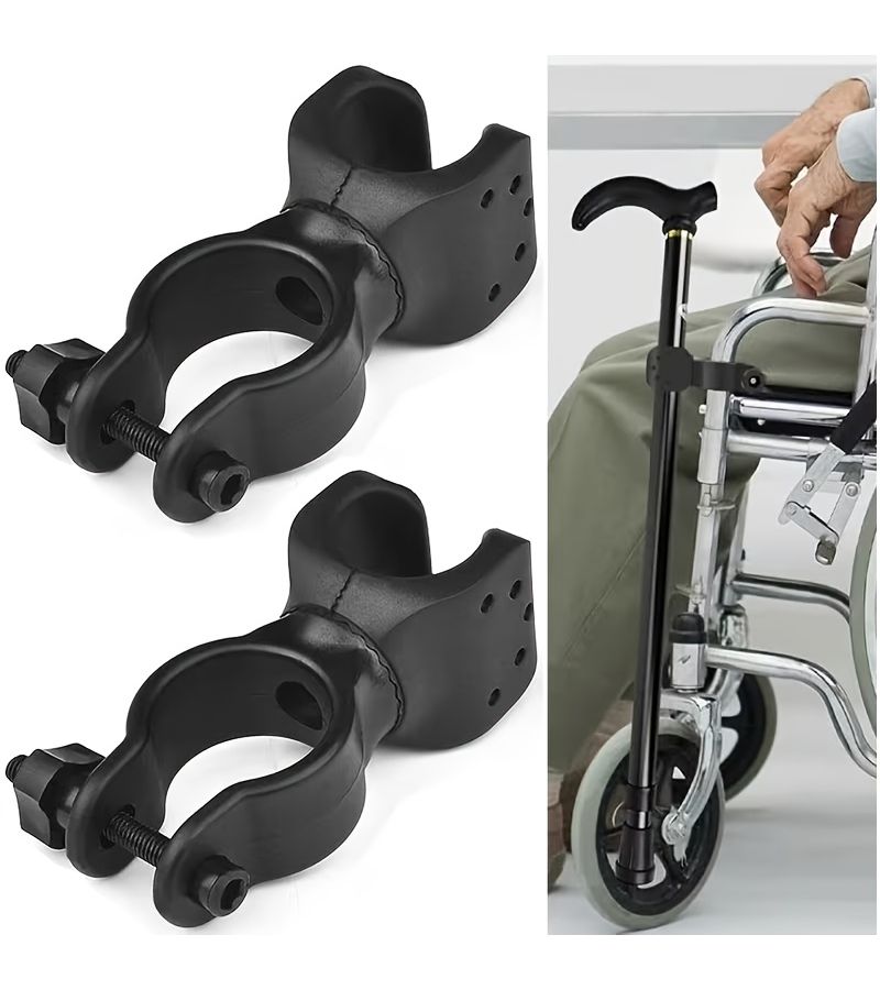 2pcs Wheelchair Cane Holders Adjustable Anti Slip Anti Loss Walker Additions No Drilling - Image 1