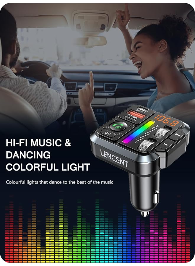 Lencent Bluetooth 5.3 Car Fm Transmitter, Adjustable Treble & Bass Sound Music Player Receiver, Wireless Radio Adapter With Pd 20W & Qc 3.0 Fast Charger, Hands-Free Calling, Siri Google Assistant - Image 3