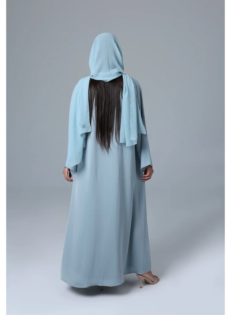 IKKXA Embroidery Design Leaves Colored Abaya Blue