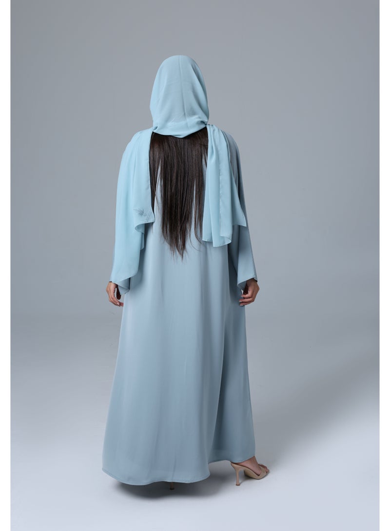 IKKXA Embroidery Design Leaves Colored Abaya Blue - Image 3