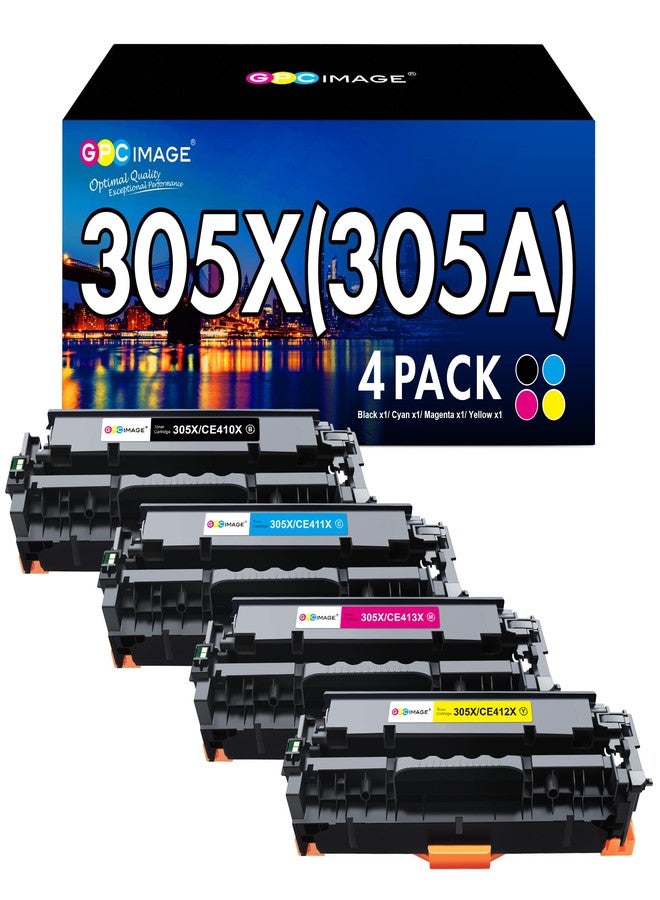 جي بي سي إيمدج خرطوشة حبر معاد تصنيعها من GPC Image بديلة لطابعات HP 305X 305A CE410X متوافقة مع طابعات Laserjet Pro 400 Color M451dw M451dn M451nw MFP M475dw M475dn M375nw (أسود، سماوي، أرجواني، أصفر) - Image 1