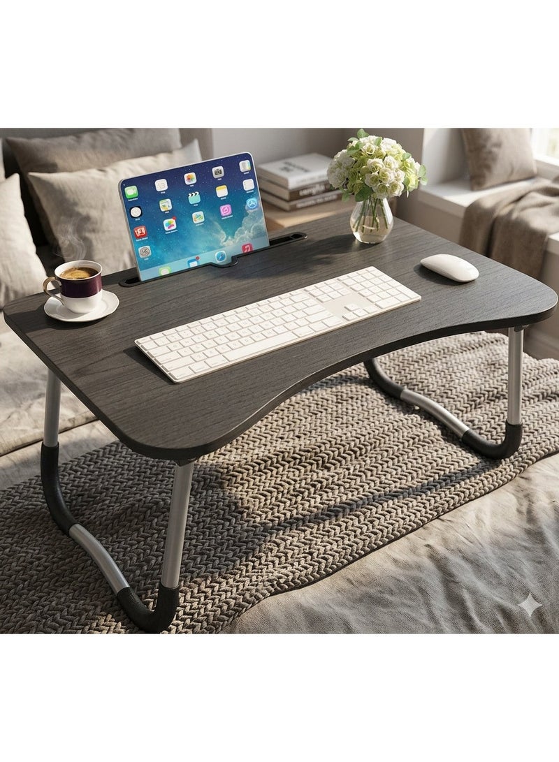 SAQOWARE Adjustable Foldable Laptop Table for Bed & Sofa – Multi-Purpose Study Desk with Phone Holder & Cup Slot, Portable Breakfast Tray, Lightweight Bed Table for Work, Study & Gaming (Assorted Colors & Designs) - Image 1