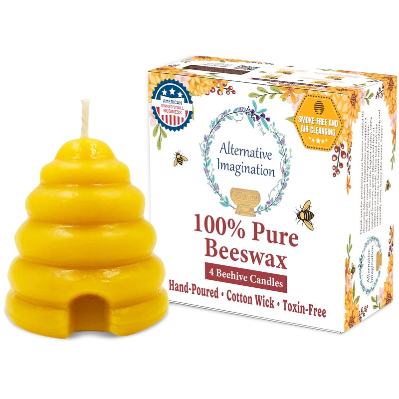 Alternative Imagination Beehive Votive Candles - 4 Pack of Hand Poured Pure Beeswax Candles with Cotton Wicks - Unscented, Non-Toxic, Eco-Conscious Bee Decor and Natural Gifts for Home or Events - Image 1