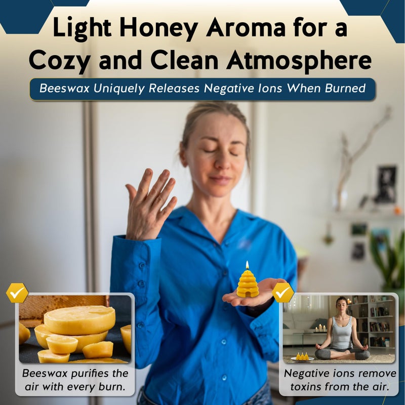 Alternative Imagination Beehive Votive Candles - 4 Pack of Hand Poured Pure Beeswax Candles with Cotton Wicks - Unscented, Non-Toxic, Eco-Conscious Bee Decor and Natural Gifts for Home or Events - Image 4