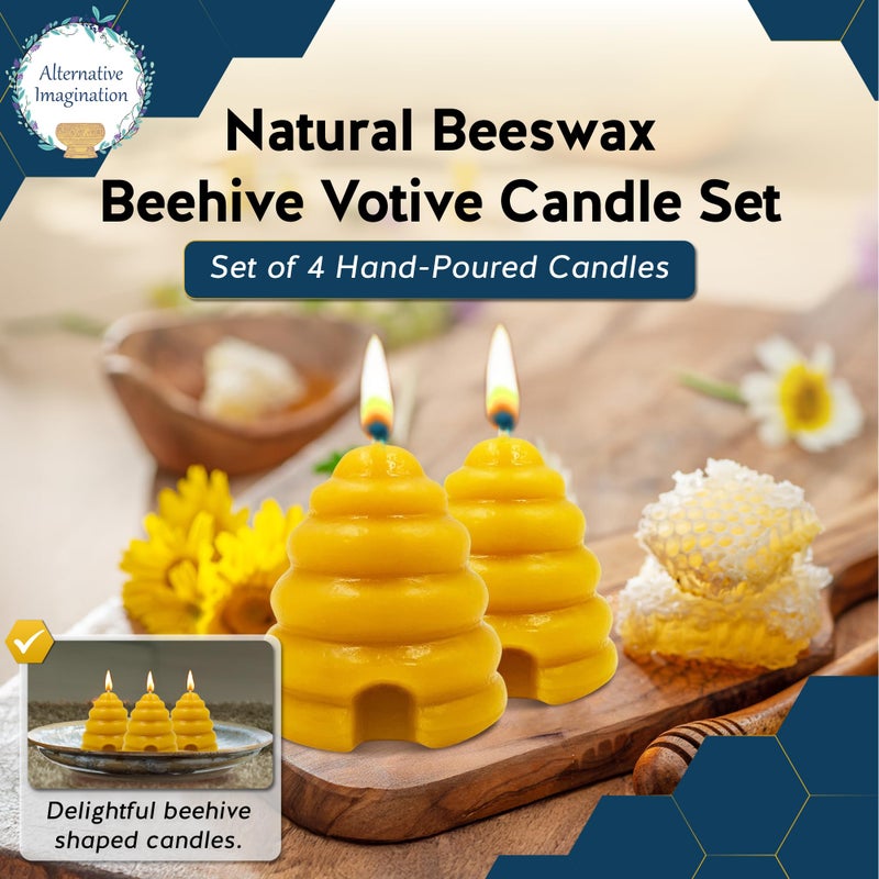 Alternative Imagination Beehive Votive Candles - 4 Pack of Hand Poured Pure Beeswax Candles with Cotton Wicks - Unscented, Non-Toxic, Eco-Conscious Bee Decor and Natural Gifts for Home or Events - Image 2