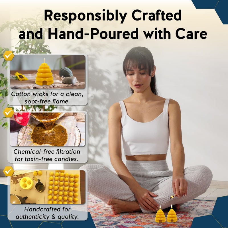 Alternative Imagination Beehive Votive Candles - 4 Pack of Hand Poured Pure Beeswax Candles with Cotton Wicks - Unscented, Non-Toxic, Eco-Conscious Bee Decor and Natural Gifts for Home or Events - Image 5