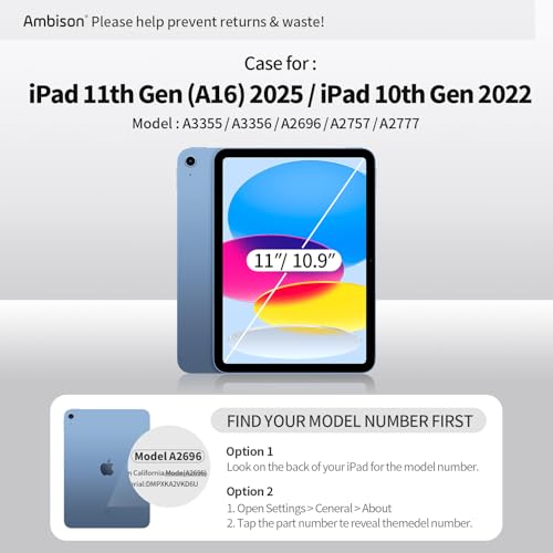 Ambison Case for iPad (A16) 11th/10th Generation (2025/2022) 11''/10.9'' for Kids Girls with 9H Tempered Glass Screen Protector, Heavy Duty Protective with Butterfly Stand, Carrying Strap-Multicolor - Image 2