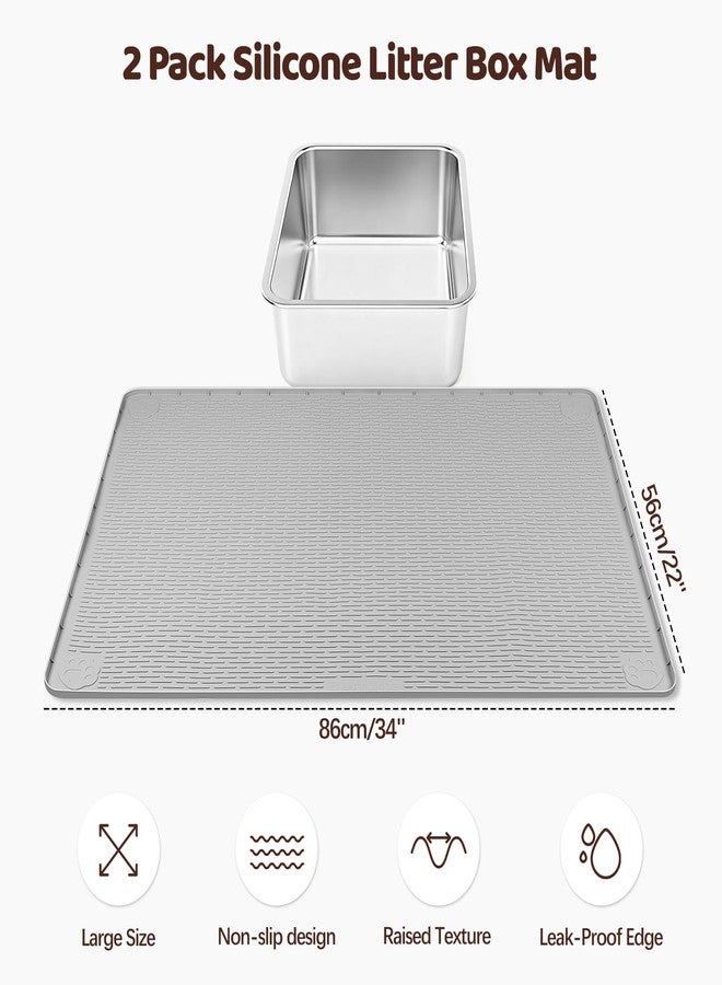 Bartuke Cat Litter Mat, 2 Pack Large 34" x 22" Silicone Mat Litter Trapping Mat for Scatter Control, Soft on Kitty Paws, Easy to Clean (Light Grey) - Image 2
