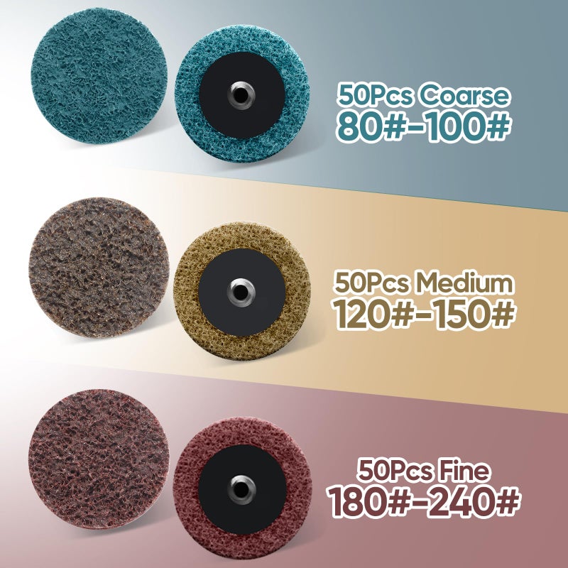Dapuri 150 Pcs 2 Inch Surface Conditioning Discs Medium Grit Quick Change Sanding Discs for Die Grinders, Surface Stripping, Grinding, Polishing, and Burr Finishing - Image 4