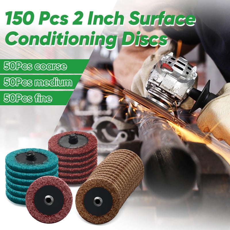 Dapuri 150 Pcs 2 Inch Surface Conditioning Discs Medium Grit Quick Change Sanding Discs for Die Grinders, Surface Stripping, Grinding, Polishing, and Burr Finishing - Image 2