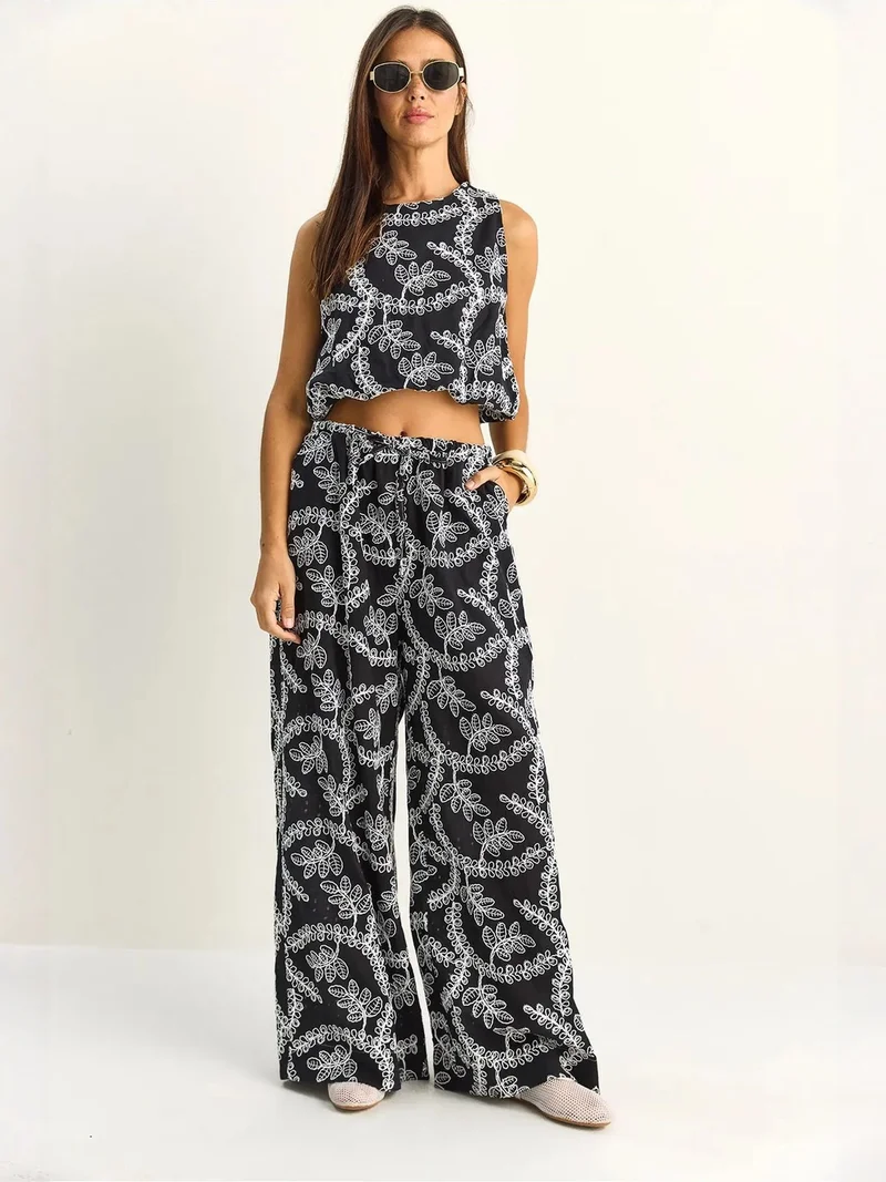 بيانكو لوتشي LUCCI Paisley Cotton Blouse And Wide-leg Trousers Set