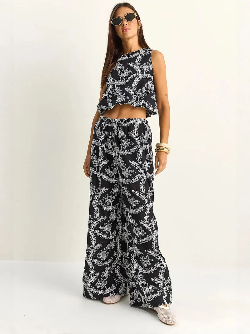 بيانكو لوتشي LUCCI Paisley Cotton Blouse And Wide-leg Trousers Set