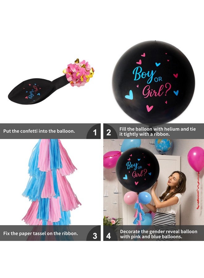 RUBFAC Jumbo Gender Reveal Balloon Kit 2Pcs 36" Black Balloons With Blue Pink Balloons Tassels And Heart Shaped Paper Confetti For Baby Gender Reveal Party - Image 4