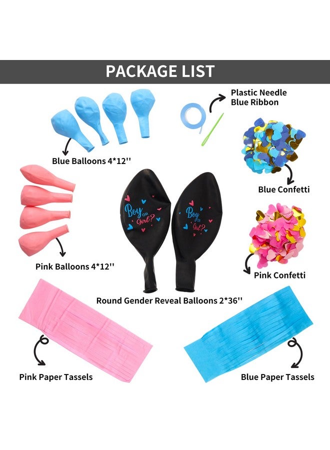 RUBFAC Jumbo Gender Reveal Balloon Kit 2Pcs 36" Black Balloons With Blue Pink Balloons Tassels And Heart Shaped Paper Confetti For Baby Gender Reveal Party - Image 2