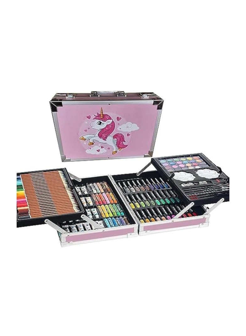 Trend ASPIRE Unicorn Colouring Art Kit 145-Piece Vanity Box Suitcase Supplies Set for Kids Portable Aluminum Case Art Kit Great Gift for Teens Adults Beginners Artists 