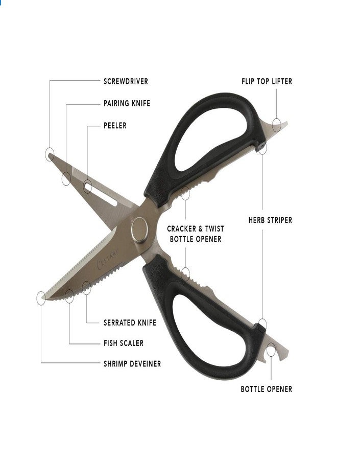 Cestari Kitchen Scissors: Heavy Duty Stainless Steel Utility Kitchen Shears for Poultry, Vegetables, Meat, Seafood, Herbs | Multi-Function Cooking Scissors with Large Black Soft Grip Handles by Cestari - Image 4