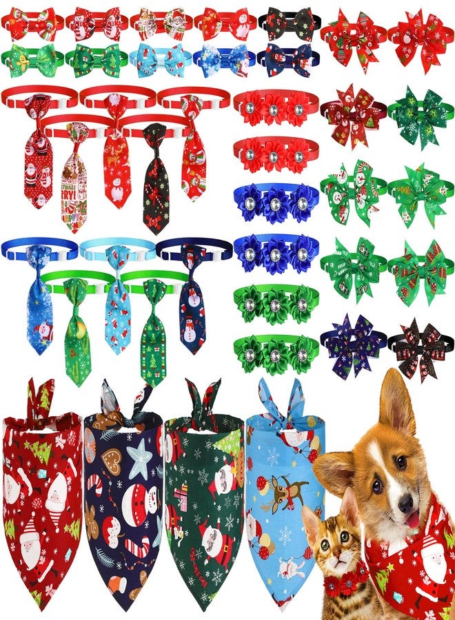 Reginary 40 Pcs Christmas Dog Bow Ties Set 26 Christmas Pet Bowties 10 Santa Snowman Necktie 4 Winter Dog Bandana Xmas Grooming Accessories for Holiday Pet Outfit Winter Gift - Image 1