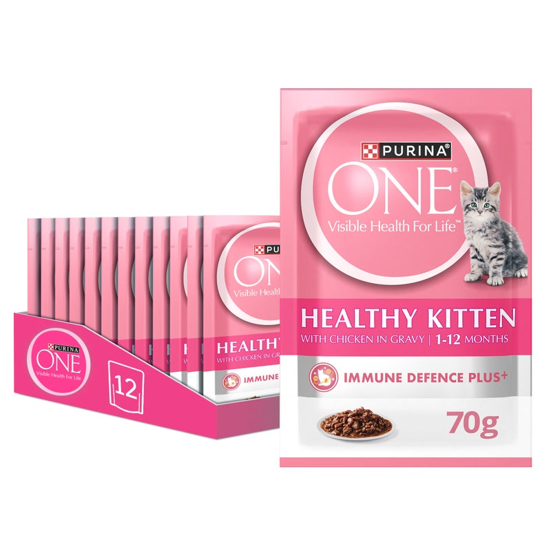 PURINA بيرينا ون كيتن صحي للقطط دجاج في مرق طعام قطط رطب (70g x 12) - Image 1
