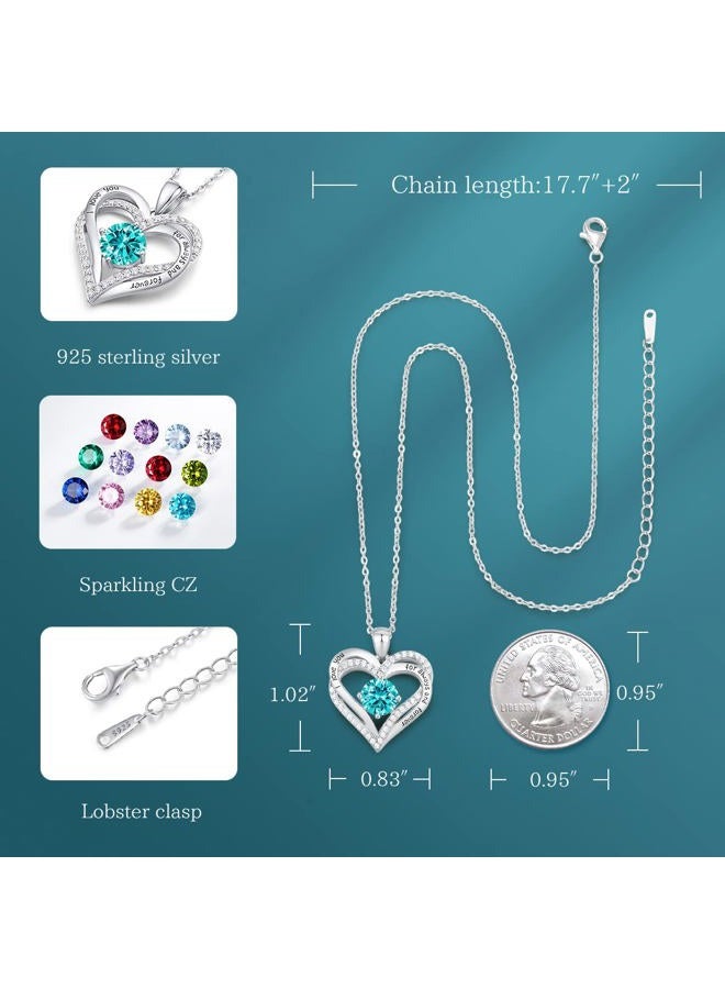 CDE Forever Love Heart Women Necklace 925 Sterling Silver Rose Gold Plated Birthstone Pendant Necklaces for Women with Cubic Jewelry Gifts Birthday Gift for Mom Women Wife Girls Her, Cubic Zirconia, - Image 4