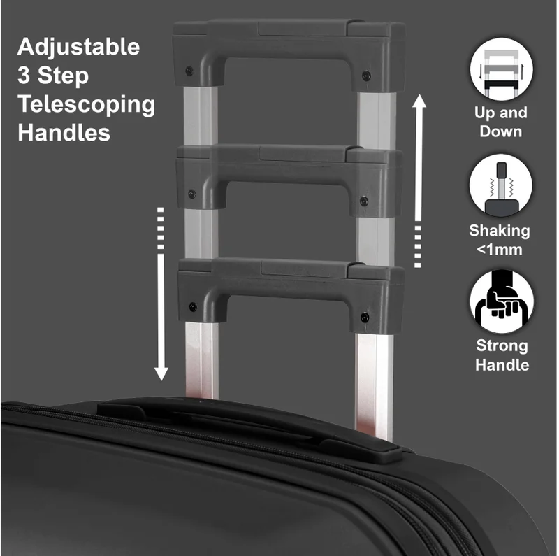 Cabinpro black Unisex Expandable Large Checked PP Fashion Trolley Lightweight Hard Shell Spinner luggage with 360° Degree 4 Twin Wheel and Double Zippers CP003 Black  | Best Price UAE