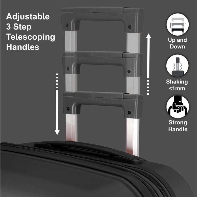 CABINPRO Unisex Expandable Large Checked PP Fashion Trolley Lightweight Hard Shell Spinner luggage with 360° Degree 4 Twin Wheel and Double Zippers CP003 Black - Image 3